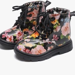 Cute Children Boots Floral Print Girl Lace Up Boots